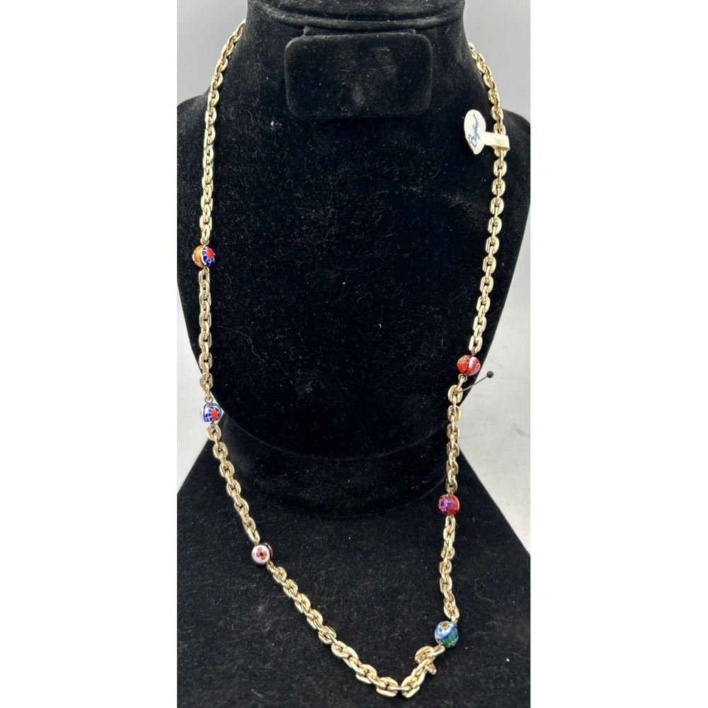 Vintage Oxford Venetian Glass Art Glass Gold Tone Necklace 28" Chain NWT NOS